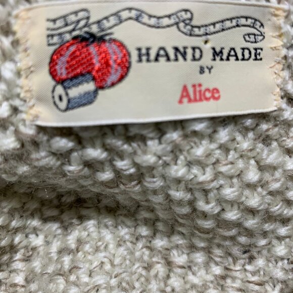 HANDMADE BY ALICE WOOL KNIT PATTERN CARDIGAN SWEATERS SIZE L - Picture 10 of 10